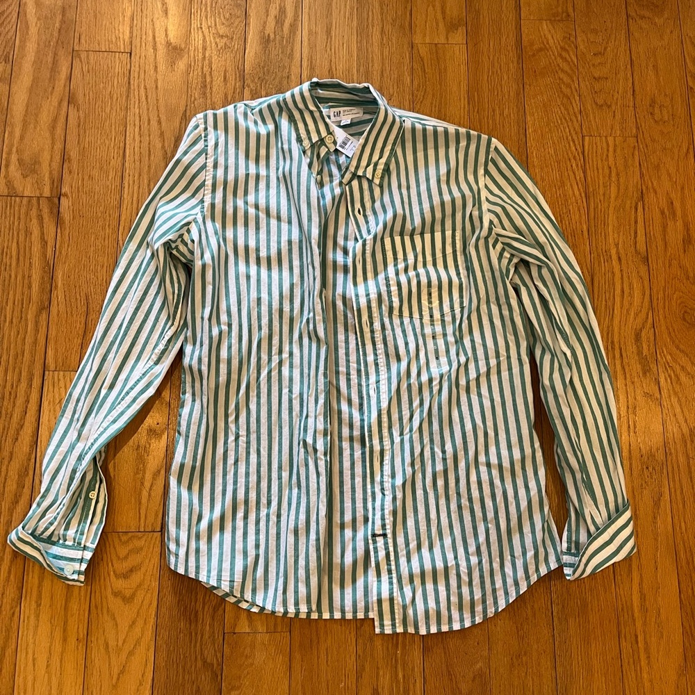 Gap Striped Button down Men’s Green And White, Size Small